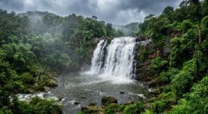Bogatha waterfall in Mulugu district, Telangana at full monsoon flow