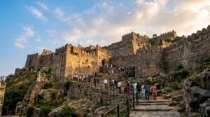 Golconda Fort in Hyderabad at golden hour — top heritage stop in this Telangana travel guide