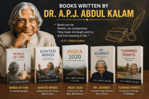 Books written by Dr. A.P.J. Abdul Kalam including Wings of Fire and India 2020