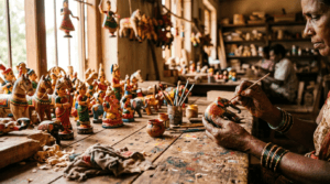 Handmade colourful Kondapalli wooden toys from Andhra Pradesh