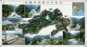 Major rivers of Arunachal Pradesh including Siang, Subansiri, Lohit, Dibang, and Kameng flowing through the Eastern Himalayas.