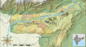 District map of Assam showing all 35 districts and their headquarters.