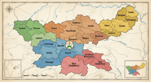 Administrative map showing the 24 districts and five divisions of Jharkhand.