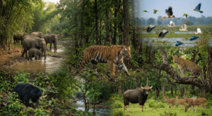 Betla National Park and wildlife sanctuaries of Jharkhand with elephants, tigers and deer.