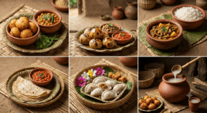 Popular traditional dishes of Jharkhand served in an authentic tribal style.