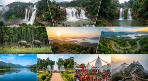 Major tourist attractions including waterfalls, wildlife parks and temples in Jharkhand.