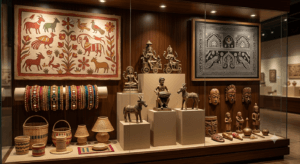 Traditional tribal paintings and handicrafts associated with Jharkhand.