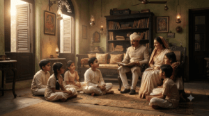 Young Subhas Chandra Bose with his parents and family in their ancestral home