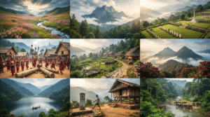Dzukou Valley, Mount Saramati, Kohima War Cemetery, Kisama Heritage Village, Shilloi Lake, Longwa Village, and other top attractions in Nagaland.