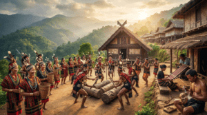 Traditional Naga tribes showcasing colourful attire, folk dances, handwoven shawls, and indigenous cultural heritage in Nagaland.