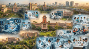 AIIMS New Delhi, Safdarjung Hospital, Sir Ganga Ram Hospital, Apollo Hospital, RML Hospital, and modern healthcare facilities in Delhi.