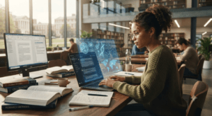 Student using Microsoft Copilot for productivity