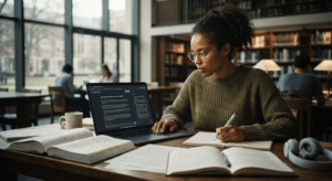 Student using Claude AI for academic writing and research