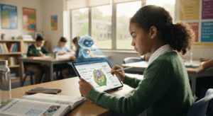 Student learning with Khanmigo AI tutor