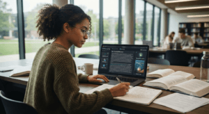 Student practicing safe and responsible AI usage while studying