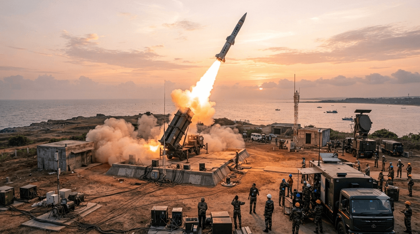 DRDO Kusha missile system test launch during an Indian air defense missile trial