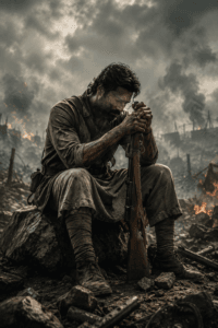 AI-generated artwork of a historical Indian soldier on a battlefield Prabhas Fauzi Movie