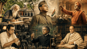 Rabindranath Tagore, Netaji Subhas Chandra Bose, Swami Vivekananda, Satyajit Ray, Jagadish Chandra Bose, and Ishwar Chandra Vidyasagar.