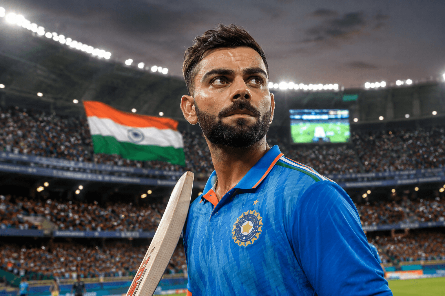 Virat Kohli wearing the Indian cricket team jersey during a stadium match