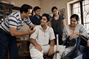 Young Virat Kohli with his parents and siblings at home before leaving for cricket practice in Delhi.