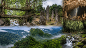 Living Root Bridges, Nokrek Biosphere Reserve, Mawphlang Sacred Grove and Nartiang Monoliths in Meghalaya.