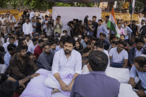 Abhijeet Dipke participating in a peaceful hunger strike in New Delhi.