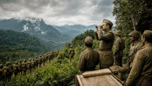Indian National Army soldiers advancing during the Imphal Campaign under the leadership of Netaji Subhas Chandra Bose