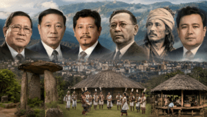 Collage of renowned personalities from Meghalaya including political leaders, musicians, historians and freedom fighters.