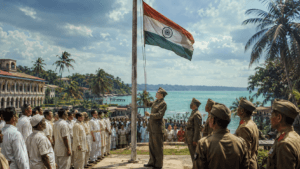Netaji Subhas Chandra Bose hoisting the Indian national flag at Port Blair in the Andaman Islands in 1943