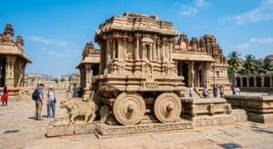 Ancient stone chariot in Vittala Temple at UNESCO World Heritage Site Hampi